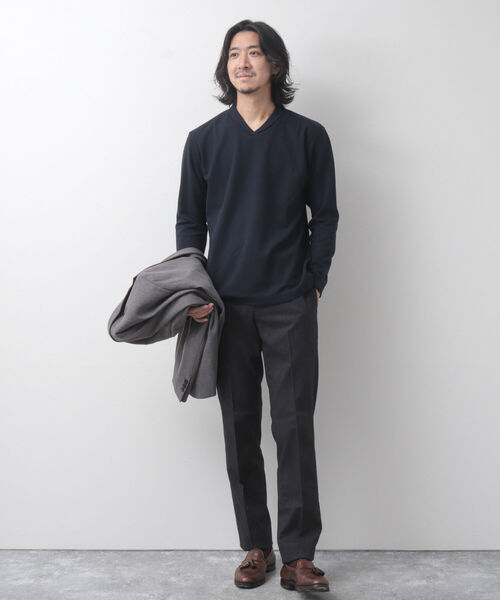NOLLEY'S goodman（ノーリーズグッドマン）の「ショールカラー 長袖カットソー Tシャツ（Tシャツ/カットソー・メンズ・ネイビー/ブラック・S/M/L）」の3枚目の写真