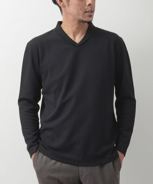 NOLLEY'S goodman（ノーリーズグッドマン）の「ショールカラー 長袖カットソー Tシャツ（Tシャツ/カットソー・メンズ・ネイビー/ブラック・S/M/L）」の8枚目の写真