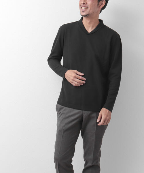 NOLLEY'S goodman（ノーリーズグッドマン）の「ショールカラー 長袖カットソー Tシャツ（Tシャツ/カットソー・メンズ・ネイビー/ブラック・S/M/L）」の4枚目の写真