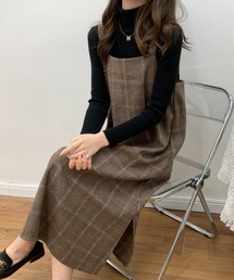 スクエアチェック柄ノースリーブワンピース