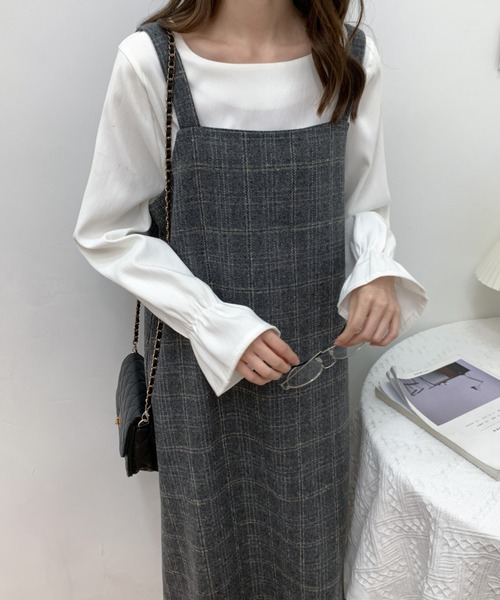 ECLIN(エクラン)の「スクエアチェック柄ノースリーブワンピース(ワンピース・レディース・ブラウン/ブラック・L/M/XL)」の3枚目の写真