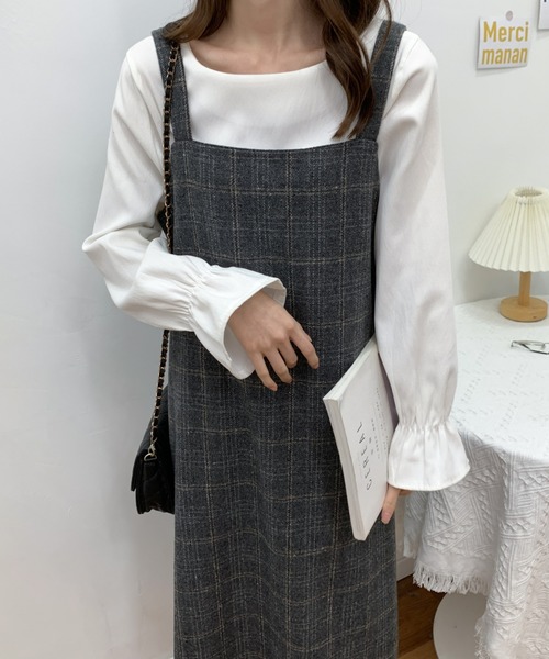 ECLIN(エクラン)の「スクエアチェック柄ノースリーブワンピース(ワンピース・レディース・ブラウン/ブラック・L/M/XL)」の4枚目の写真
