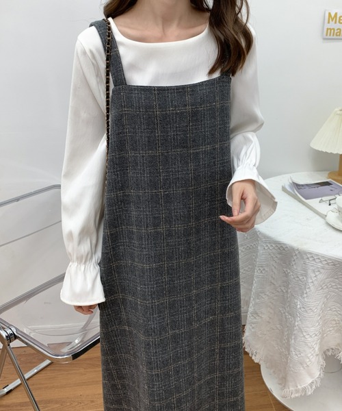 ECLIN(エクラン)の「スクエアチェック柄ノースリーブワンピース(ワンピース・レディース・ブラウン/ブラック・L/M/XL)」の5枚目の写真