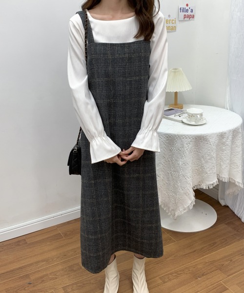 ECLIN(エクラン)の「スクエアチェック柄ノースリーブワンピース(ワンピース・レディース・ブラウン/ブラック・L/M/XL)」の6枚目の写真
