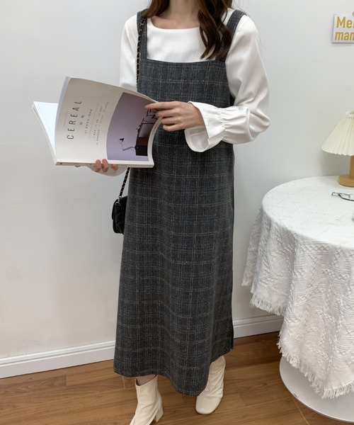 ECLIN(エクラン)の「スクエアチェック柄ノースリーブワンピース(ワンピース・レディース・ブラウン/ブラック・L/M/XL)」の7枚目の写真