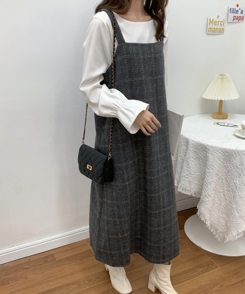 ECLIN(エクラン)の「スクエアチェック柄ノースリーブワンピース(ワンピース・レディース・ブラウン/ブラック・L/M/XL)」の8枚目の写真