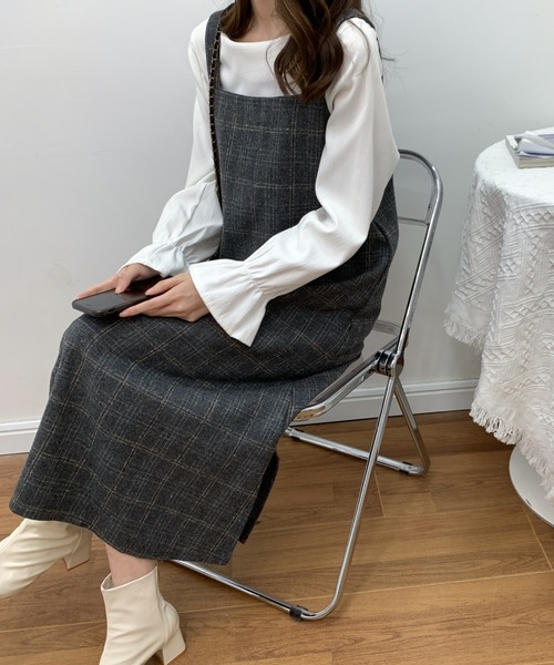 ECLIN(エクラン)の「スクエアチェック柄ノースリーブワンピース(ワンピース・レディース・ブラウン/ブラック・L/M/XL)」の10枚目の写真