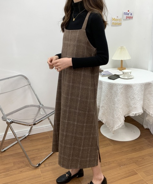 ECLIN(エクラン)の「スクエアチェック柄ノースリーブワンピース(ワンピース・レディース・ブラウン/ブラック・L/M/XL)」の15枚目の写真