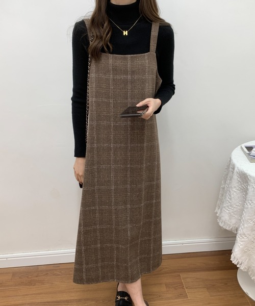 ECLIN(エクラン)の「スクエアチェック柄ノースリーブワンピース(ワンピース・レディース・ブラウン/ブラック・L/M/XL)」の14枚目の写真