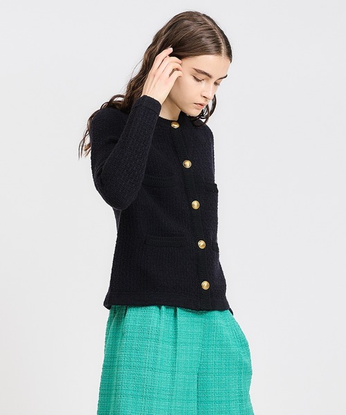 ESTNATION（エストネーション）の「ESTNATION / バイカラーツイードニットカーディガン（カーディガン/ボレロ・レディース・オフホワイト/ネイビー・FREE）」の6枚目の写真