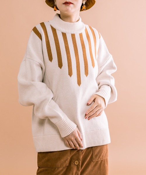 ear PAPILLONNER(イアパピヨネ)の「【SUM1 STYLE(スミスタイル)】ラインニット(ニット/セーター・レディース・グリーン/アイボリー・FREE)」の8枚目の写真