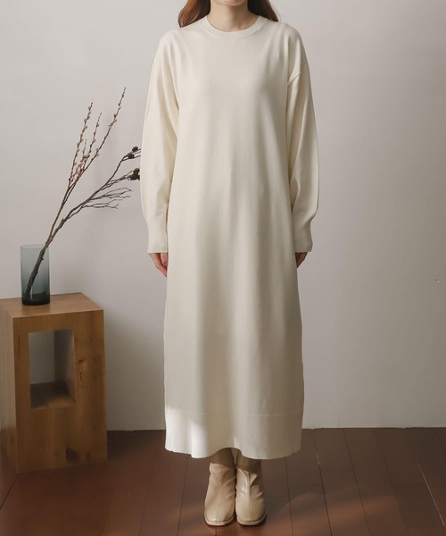 SENSE OF PLACE by URBAN RESEARCH(センスオブプレイスバイアーバンリサーチ)の「ストレッチレイヤードニットワンピース(ワンピース・レディース・グリーン/アイボリー/チャコールグレー・ONE)」の8枚目の写真