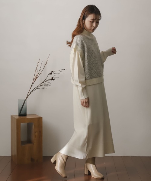 SENSE OF PLACE by URBAN RESEARCH(センスオブプレイスバイアーバンリサーチ)の「ストレッチレイヤードニットワンピース(ワンピース・レディース・グリーン/アイボリー/チャコールグレー・ONE)」の15枚目の写真