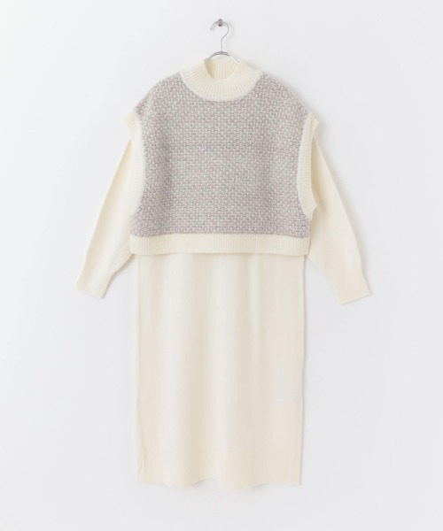 SENSE OF PLACE by URBAN RESEARCH(センスオブプレイスバイアーバンリサーチ)の「ストレッチレイヤードニットワンピース(ワンピース・レディース・グリーン/アイボリー/チャコールグレー・ONE)」の17枚目の写真