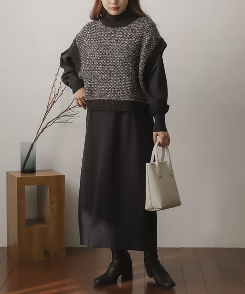 SENSE OF PLACE by URBAN RESEARCH(センスオブプレイスバイアーバンリサーチ)の「ストレッチレイヤードニットワンピース(ワンピース・レディース・グリーン/アイボリー/チャコールグレー・ONE)」の19枚目の写真