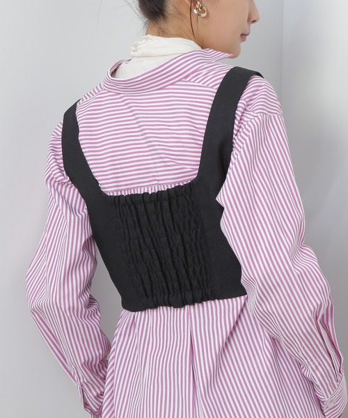 N.（N. Natural Beauty Basic）（エヌエヌナチュラルビューティーベーシック）の「◆バックシャーリングビスチェ（ベスト・レディース・ブラック/チェック・MEDIUM）」の5枚目の写真