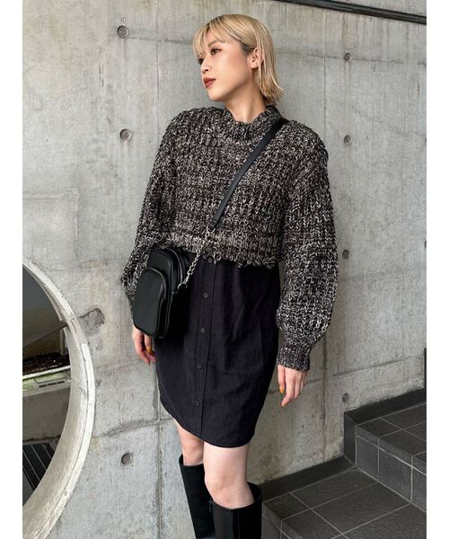 MURUA（ムルーア）の「メランジニットドッキングミニワンピース（ワンピース・レディース・アイボリー/ブラック/グリーン・2/1）」の4枚目の写真