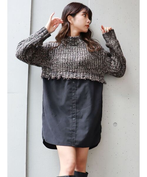 MURUA（ムルーア）の「メランジニットドッキングミニワンピース（ワンピース・レディース・アイボリー/ブラック/グリーン・2/1）」の18枚目の写真