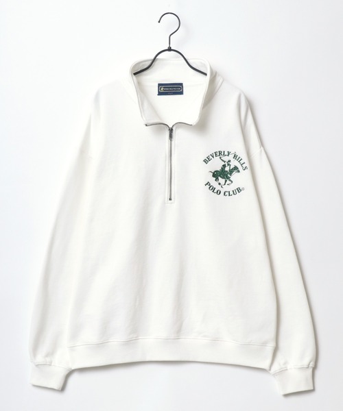 BEVERLY HILLS POLO CLUB(ビバリーヒルズポロクラブ)の「BEVERLY HILLS POLO CLUB/ビバリーヒルズポロクラブ オーバーサイズ ロゴ ワンポイント刺繍 ハーフジップ スウェット トレーナー(スウェット・メンズ・ホワイト/ネイビー/グリーン/マスタード/オートミール/スミクロ・LL/M/L)」の7枚目の写真