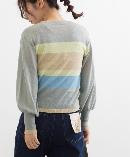 POU DOU DOU(プードゥドゥ)の「マルチボーダープルオーバー(ニット/セーター・レディース・アイボリー/ライトグレー/ベージュ・3)」の3枚目の写真