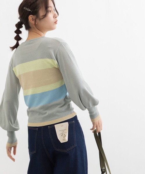 POU DOU DOU(プードゥドゥ)の「マルチボーダープルオーバー(ニット/セーター・レディース・アイボリー/ライトグレー/ベージュ・3)」の6枚目の写真