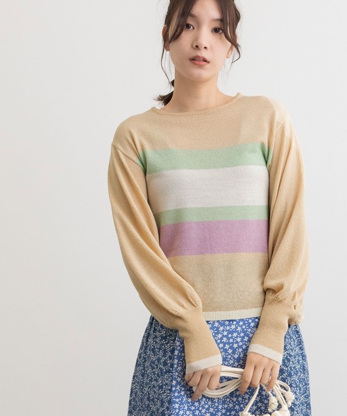 POU DOU DOU(プードゥドゥ)の「マルチボーダープルオーバー(ニット/セーター・レディース・アイボリー/ライトグレー/ベージュ・3)」の11枚目の写真