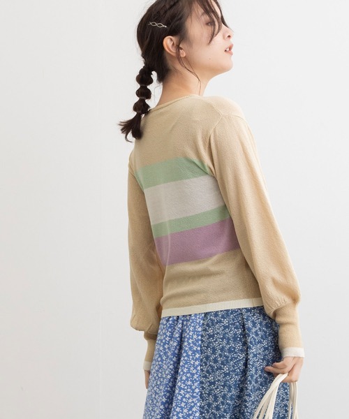 POU DOU DOU(プードゥドゥ)の「マルチボーダープルオーバー(ニット/セーター・レディース・アイボリー/ライトグレー/ベージュ・3)」の14枚目の写真