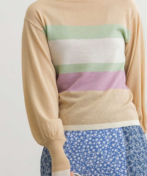 POU DOU DOU(プードゥドゥ)の「マルチボーダープルオーバー(ニット/セーター・レディース・アイボリー/ライトグレー/ベージュ・3)」の17枚目の写真