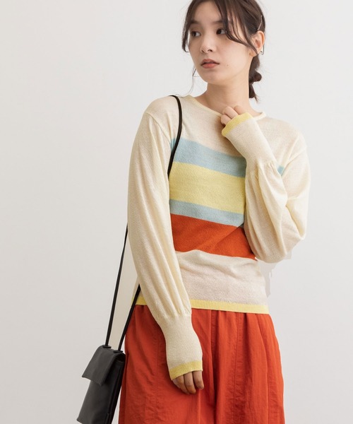 POU DOU DOU(プードゥドゥ)の「マルチボーダープルオーバー(ニット/セーター・レディース・アイボリー/ライトグレー/ベージュ・3)」の18枚目の写真