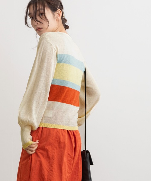 POU DOU DOU(プードゥドゥ)の「マルチボーダープルオーバー(ニット/セーター・レディース・アイボリー/ライトグレー/ベージュ・3)」の19枚目の写真