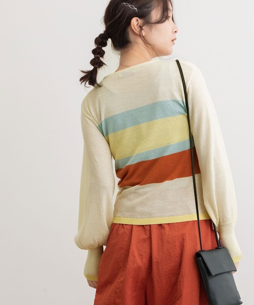 POU DOU DOU(プードゥドゥ)の「マルチボーダープルオーバー(ニット/セーター・レディース・アイボリー/ライトグレー/ベージュ・3)」の20枚目の写真