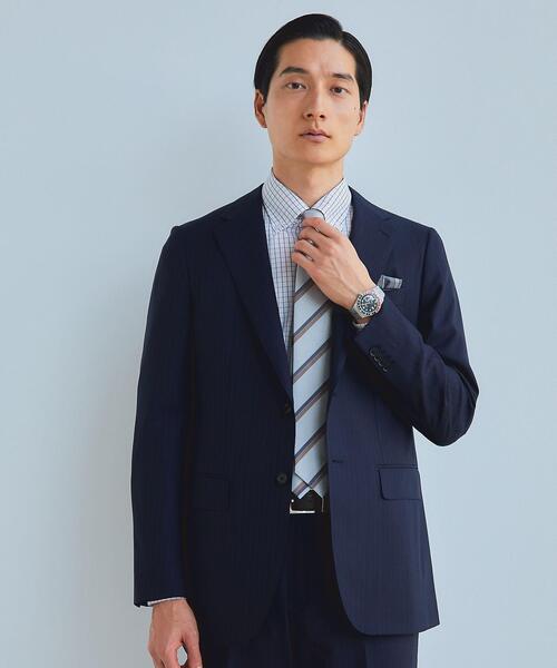 green label relaxing シルク混スーツ ストライプネイビー46
