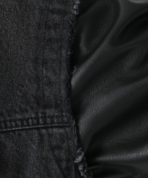 RAGEBLUE（レイジブルー）の「袖切り替え/フェイクレザードッキングデニムジャケット（デニムジャケット・メンズ・ブルー/ブラック・FREE）」の6枚目の写真