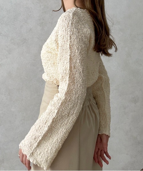 apres jour clair（アプレジュールクレア）の「【apres jour clair】ポコポコフレアスリーブT【ZOZOTOWN限定アイテム】（Tシャツ/カットソー・レディース・ベージュ/アイボリー・X-LARGE/フリー）」の3枚目の写真