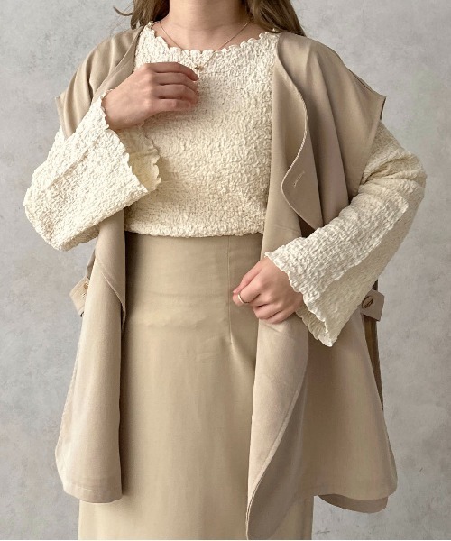 apres jour clair（アプレジュールクレア）の「【apres jour clair】ポコポコフレアスリーブT【ZOZOTOWN限定アイテム】（Tシャツ/カットソー・レディース・ベージュ/アイボリー・X-LARGE/フリー）」の7枚目の写真