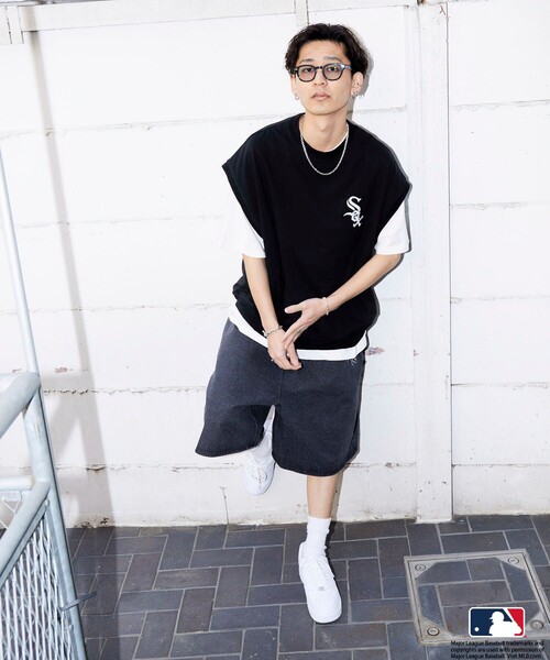 MLB（メジャーリーグベースボール）の「MLB/メジャーリーグベースボール/別注 バギーデニムショーツ/ハーフパンツ/デニムパンツ(限定展開)（デニムパンツ・メンズ・ブルー系その他/サックスブルー/ブラック/ブルー系その他2・LARGE/SMALL/MEDIUM）」の8枚目の写真