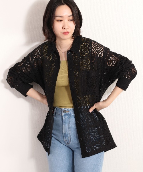 cepo（セポ）の「総レースオーバーシャツ（シャツ/ブラウス・レディース・オフホワイト/ブラック・M）」の2枚目の写真