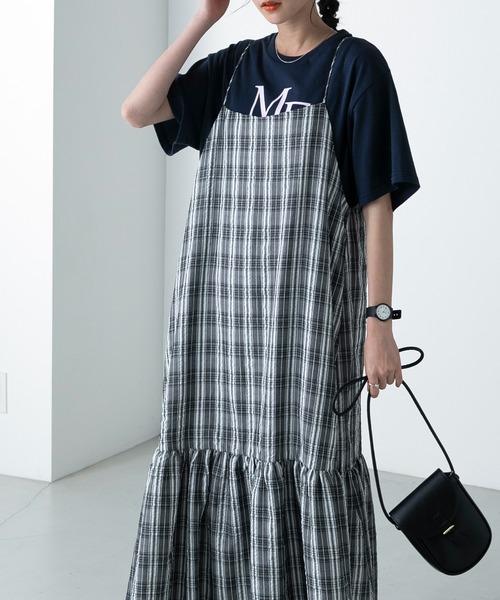 forksy.(フォルクシー)の「【forksy.】バックオープンチェックティアードキャミワンピース(ワンピース・レディース・ブラック/イエロー/ブルー・FREE)」の13枚目の写真
