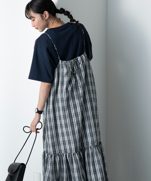 forksy.(フォルクシー)の「【forksy.】バックオープンチェックティアードキャミワンピース(ワンピース・レディース・ブラック/イエロー/ブルー・FREE)」の21枚目の写真