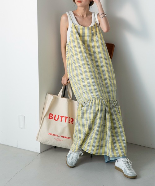 forksy.】バックオープンチェックティアードキャミワンピース