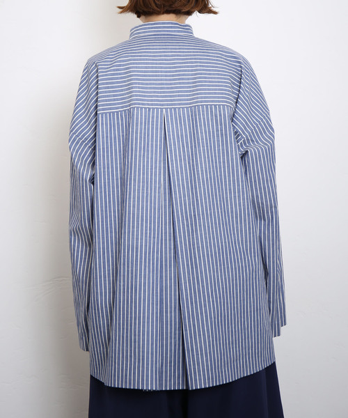 JOURNAL STANDARD◆長袖シャツ/--/コットン/BLU/ストライプ/25050400509020 セール】ストライプ スタンドカラーポケシャツ（シャツ/ブラウス