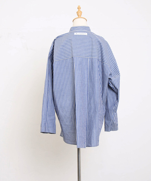 JOURNAL STANDARD◆長袖シャツ/--/コットン/BLU/ストライプ/25050400509020 セール】ストライプ スタンドカラーポケシャツ（シャツ/ブラウス
