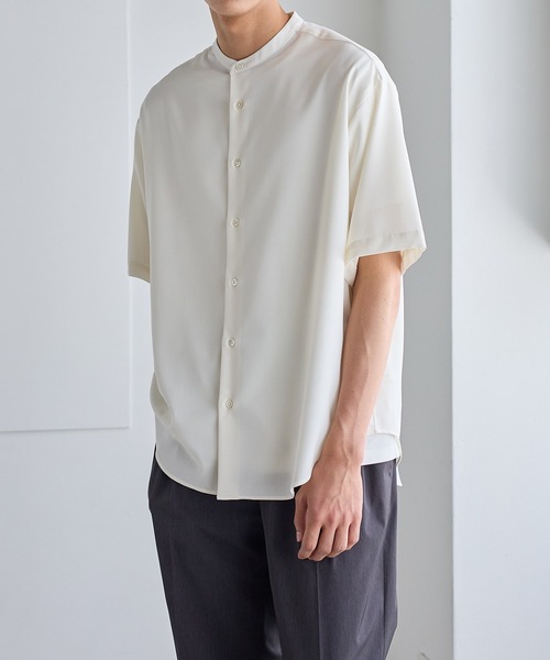 UNITED TOKYO（ユナイテッドトウキョウ）の「SMALl MESH バンドカラーシャツ (半袖)（シャツ/ブラウス・メンズ・オフホワイト/ネイビー/グレー・2/1/3）」の5枚目の写真