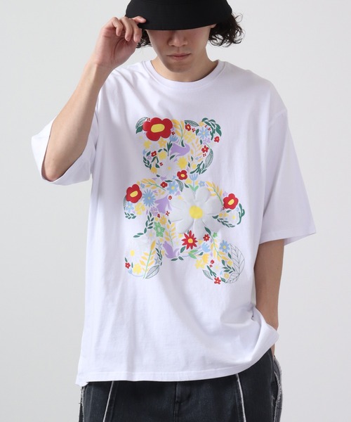 RE730（アールイーセブンサーティー）の「RE730 フラワー ベアコラージュプリント半袖Tシャツ（Tシャツ/カットソー・メンズ・ホワイト/ブラック・L/XL/M）」の3枚目の写真