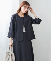 7days Life Styling（セブンデイズライフスタイリング）の「【洗える】日本製素材「おりなすとちお」スカートスーツ（ノーカラージャケット＋ミモレ丈フレアスカート）（スーツセット・レディース）」