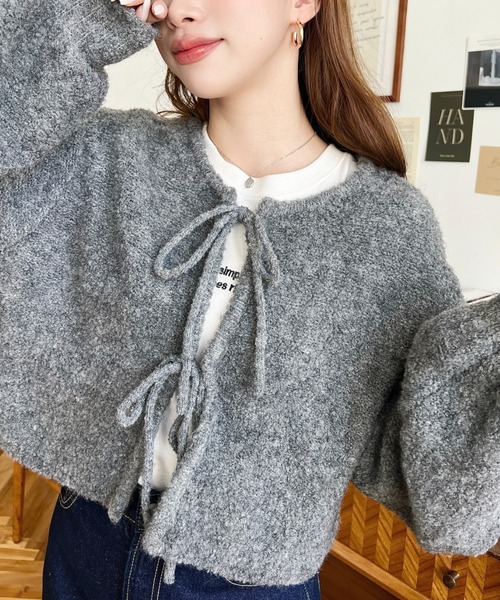 moment+(モーメントプラス)の「【累計販売枚数2万枚突破!】前後2WAYフロントリボンブークレニットカーディガン(カーディガン/ボレロ・レディース・アイボリー/モカ/オレンジ/ベージュ/パープル/チャコールグレー・L/M)」の7枚目の写真