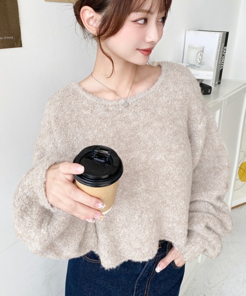 moment+(モーメントプラス)の「【累計販売枚数2万枚突破!】前後2WAYフロントリボンブークレニットカーディガン(カーディガン/ボレロ・レディース・アイボリー/モカ/オレンジ/ベージュ/パープル/チャコールグレー・L/M)」の13枚目の写真