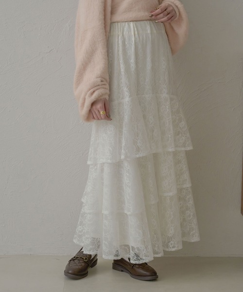 Ambre Neige(アンブルネージュ)の「ランダムレースフリルスカート/WEB/EC限定商品(スカート・レディース・オフホワイト/アイボリー/ブラック・FREE)」の6枚目の写真