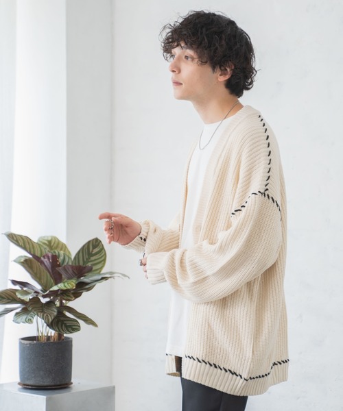 WEGO(ウィゴー)の「WEGO/ハンドステッチカーディガン(カーディガン/ボレロ・メンズ・アイボリー/ブラック/ブルー/ライトグレー・LARGE/MEDIUM)」の13枚目の写真