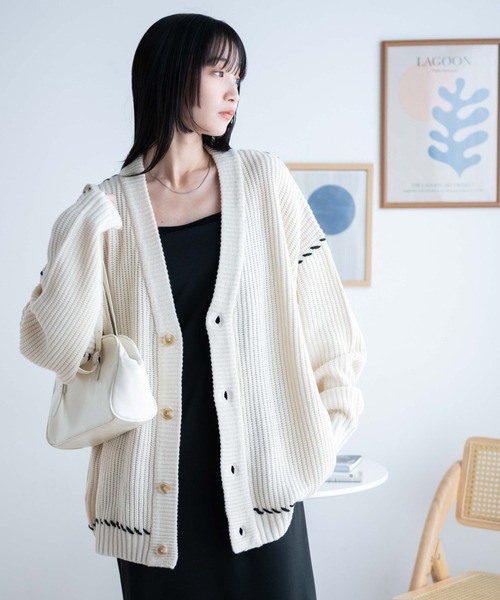 WEGO(ウィゴー)の「WEGO/ハンドステッチカーディガン(カーディガン/ボレロ・メンズ・アイボリー/ブラック/ブルー/ライトグレー・LARGE/MEDIUM)」の15枚目の写真